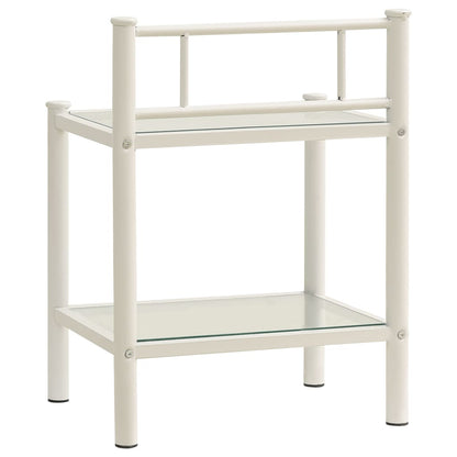 Bedside Cabinets 2 pcs White and Transparent Metal and Glass