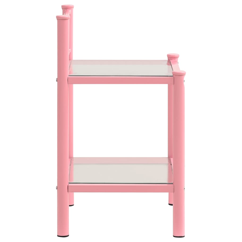 Bedside Cabinets 2 pcs Pink and Transparent Metal and Glass