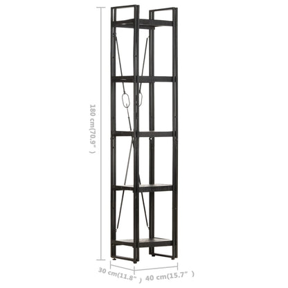 5-Tier Bookcase Black 40x30x180 cm Solid Mango Wood