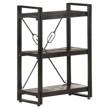 3-Tier Bookcase Black 60x30x80 cm Solid Mango Wood