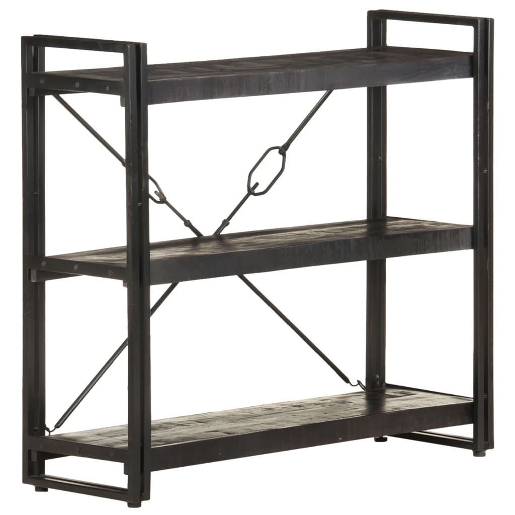 3-Tier Bookcase Black 90x30x80 cm Solid Mango Wood