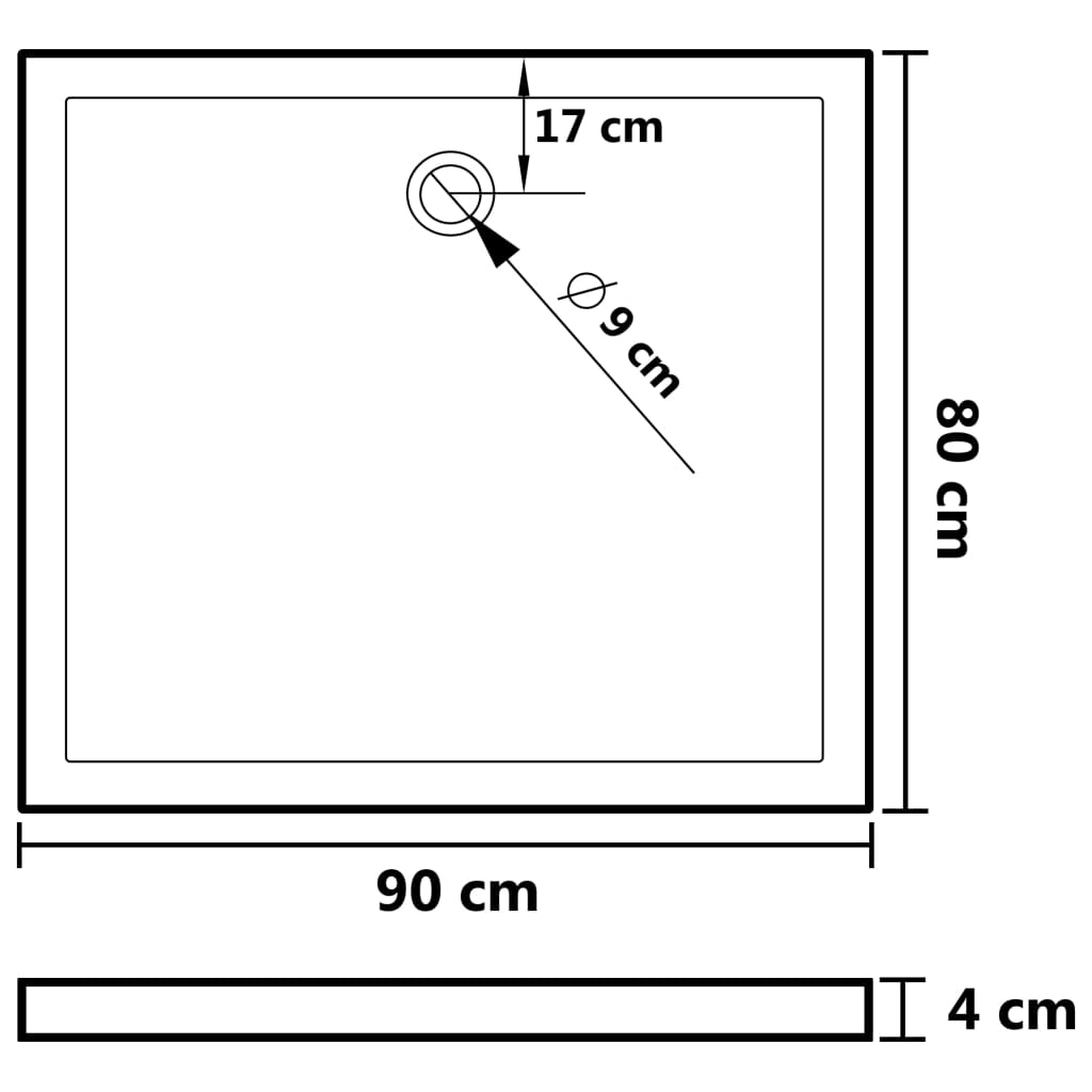 Rectangular ABS Shower Base Tray White 80x90 cm