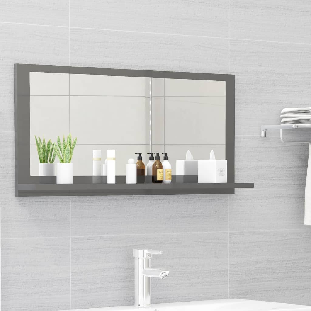 Bathroom Mirror High Gloss Grey 80x10.5x37 cm Engineered Wood