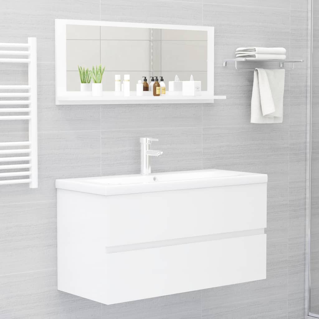Bathroom Mirror High Gloss White 90x10.5x37 cm Engineered Wood