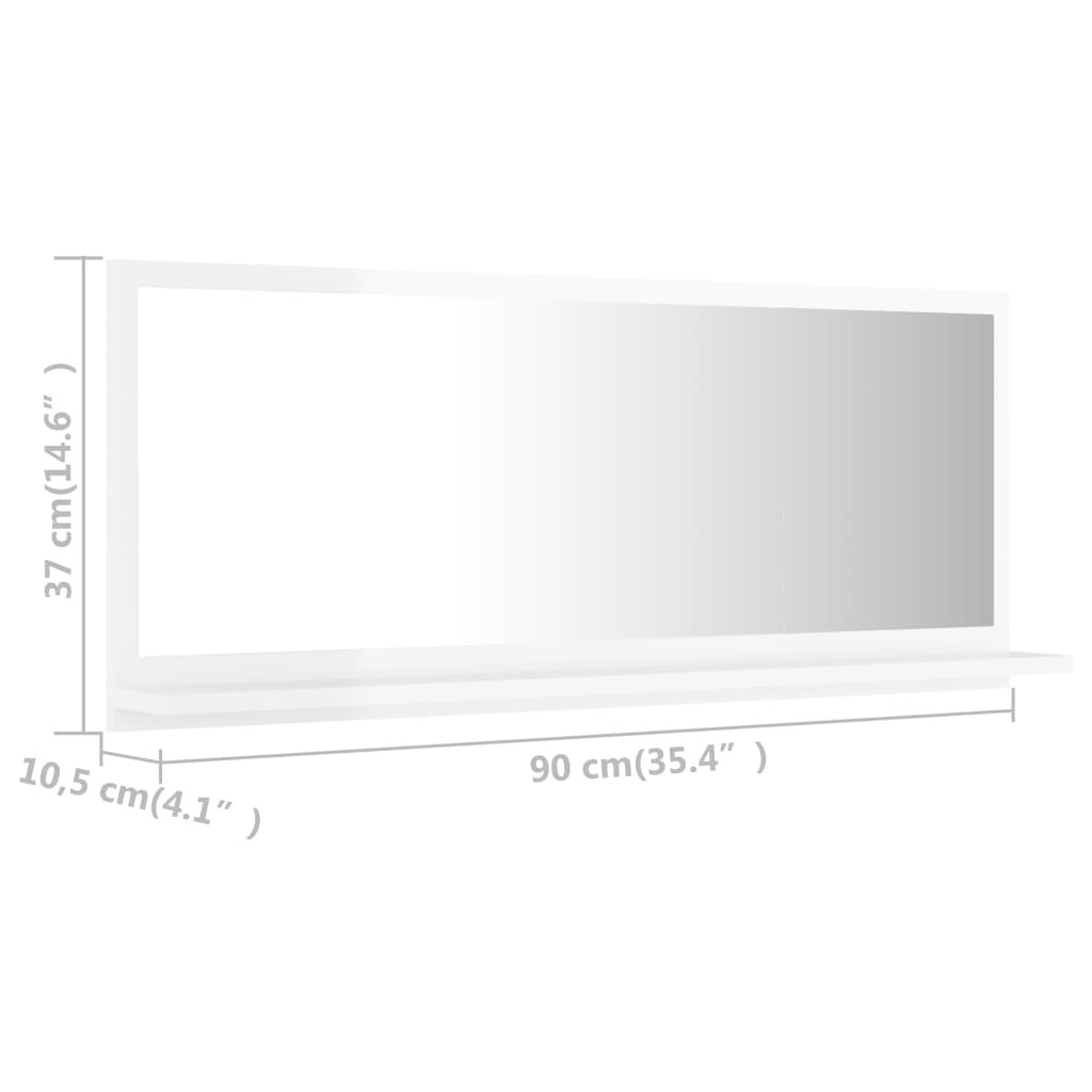 Bathroom Mirror High Gloss White 90x10.5x37 cm Engineered Wood