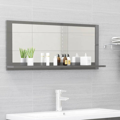 Bathroom Mirror High Gloss Grey 90x10.5x37 cm Engineered Wood