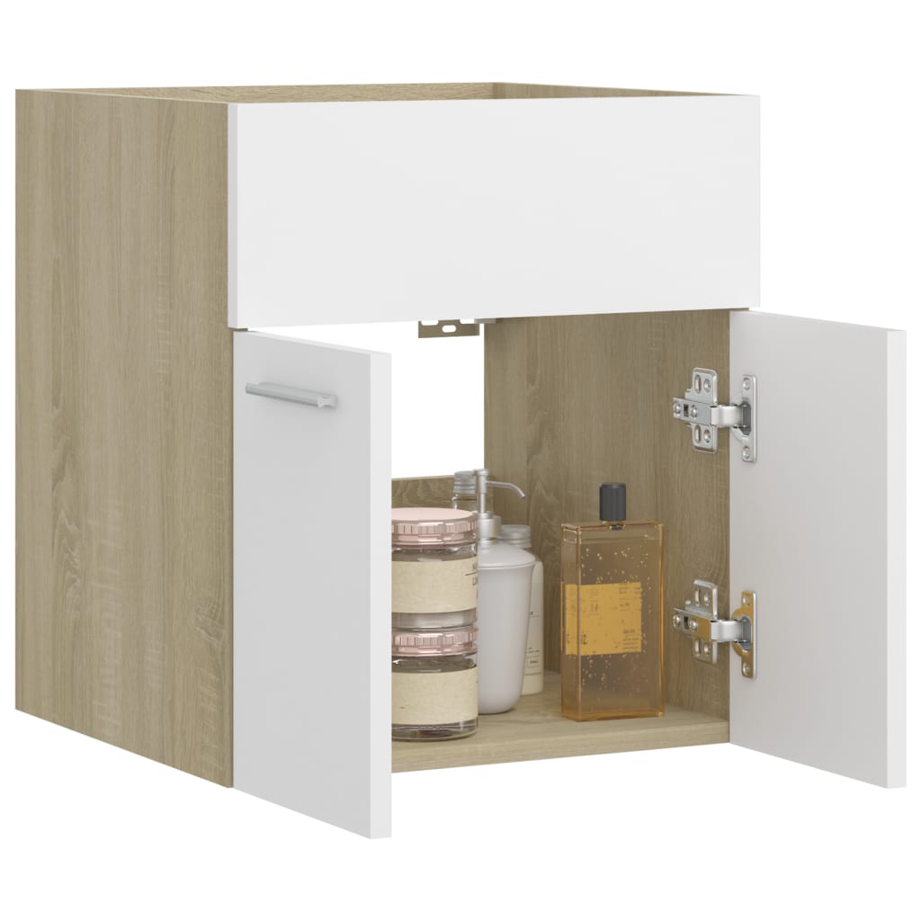Sink Cabinet White and Sonoma Oak 41x38.5x46 cm Engineered Wood