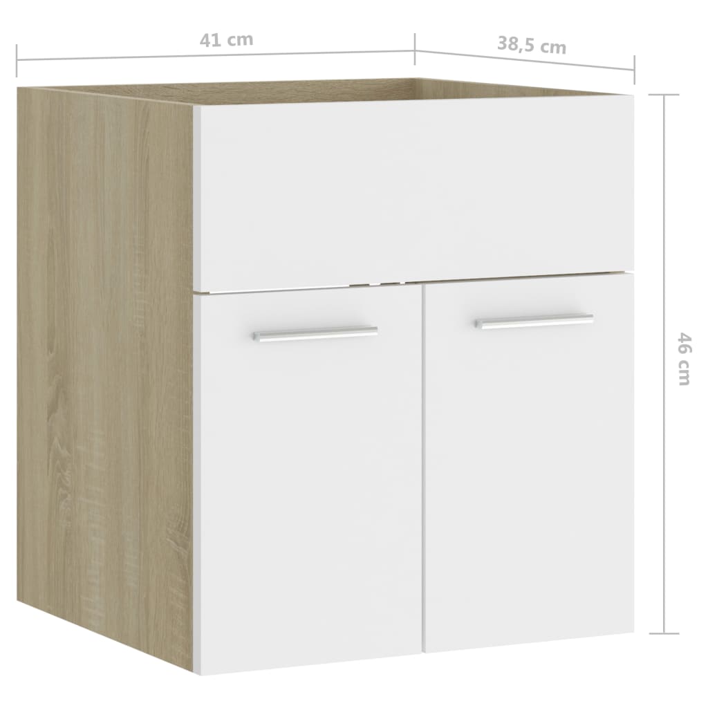 Sink Cabinet White and Sonoma Oak 41x38.5x46 cm Engineered Wood