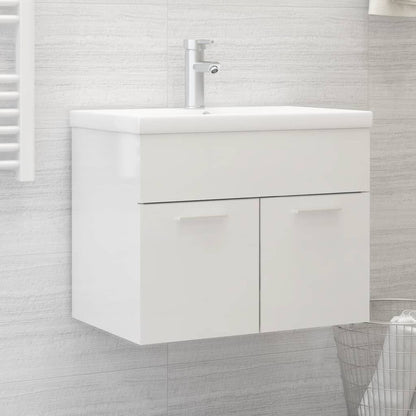 Sink Cabinet High Gloss White 60x38.5x46 cm Engineered Wood