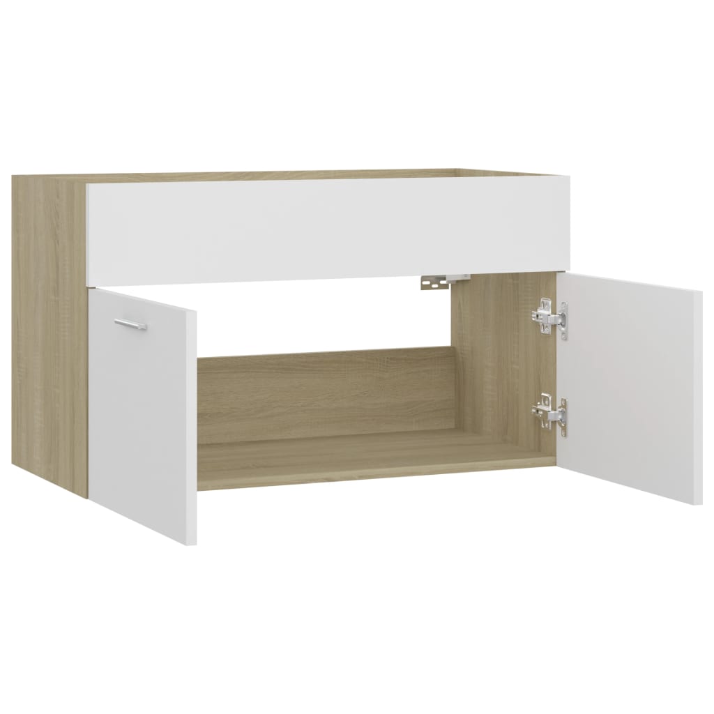 Sink Cabinet White and Sonoma Oak 80x38.5x46 cm Engineered Wood