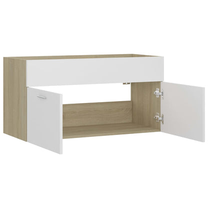 Sink Cabinet White and Sonoma Oak 90x38.5x46 cm Engineered Wood