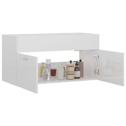 Sink Cabinet High Gloss White 90x38.5x46 cm Engineered Wood
