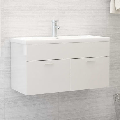 Sink Cabinet High Gloss White 90x38.5x46 cm Engineered Wood