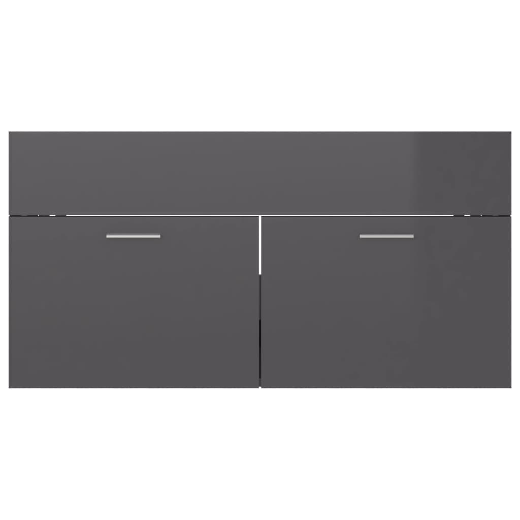 Sink Cabinet High Gloss Grey 90x38.5x46 cm Engineered Wood