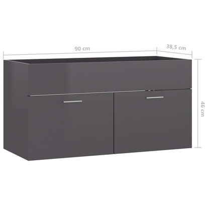 Sink Cabinet High Gloss Grey 90x38.5x46 cm Engineered Wood