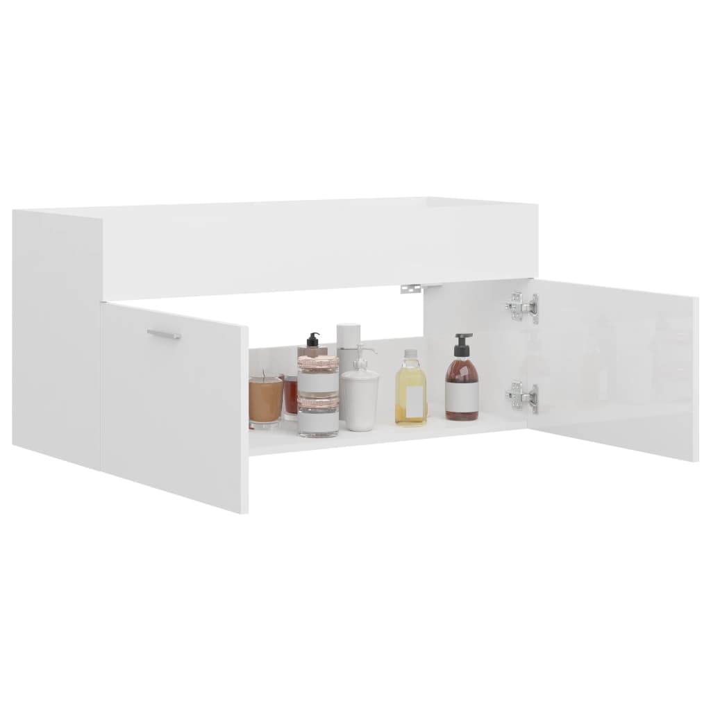 Sink Cabinet High Gloss White 100x38.5x46 cm Engineered Wood