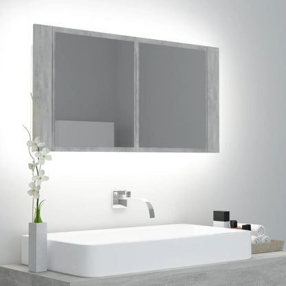 LED Bathroom Mirror Cabinet Concrete Grey 90x12x45 cm Acrylic