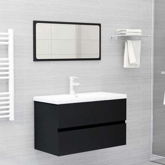 2 Piece Bathroom Furniture Set Black Engineered Wood