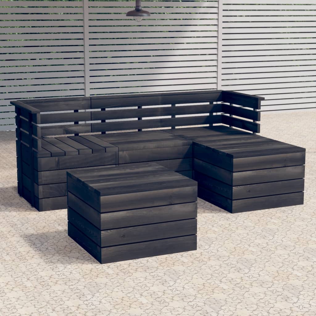 5 Piece Garden Pallet Lounge Set Solid Pinewood Dark Grey