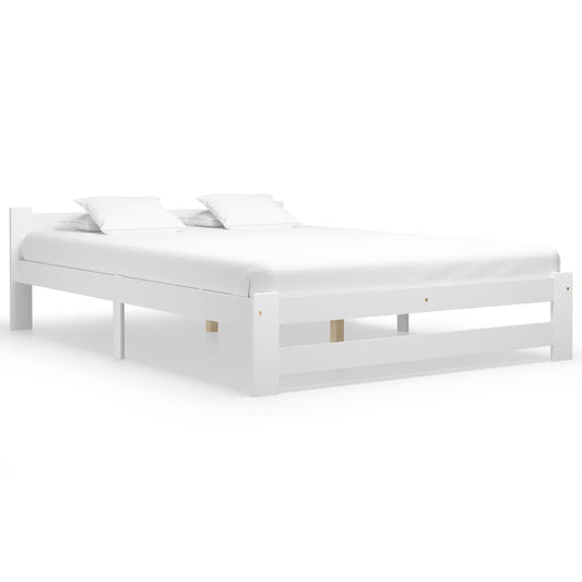 Bed Frame without Mattress White Solid Pine Wood 140x200 cm