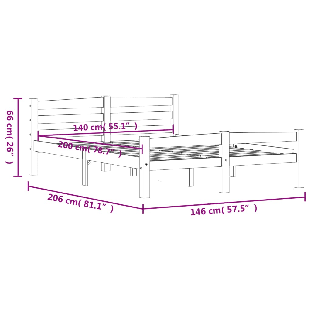 Bed Frame without Mattress White Solid Pinewood 140x200 cm