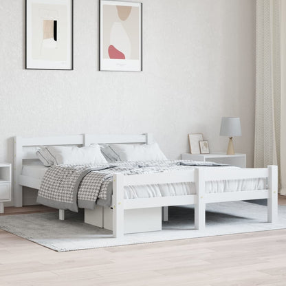 Bed Frame without Mattress White Solid Pinewood 140x200 cm