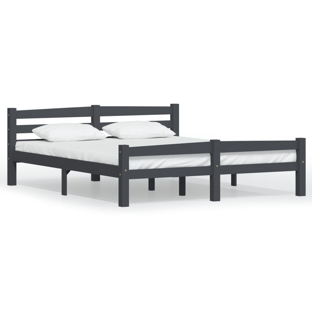 Bed Frame Dark Grey Solid Pinewood 160x200 cm