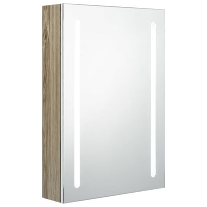 LED Bathroom Mirror Cabinet White and Oak 50x13x70 cm