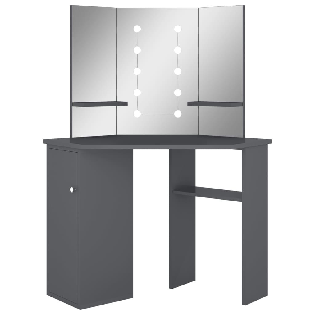 Corner Dressing Table with LED Grey 111x54x141.5 cm