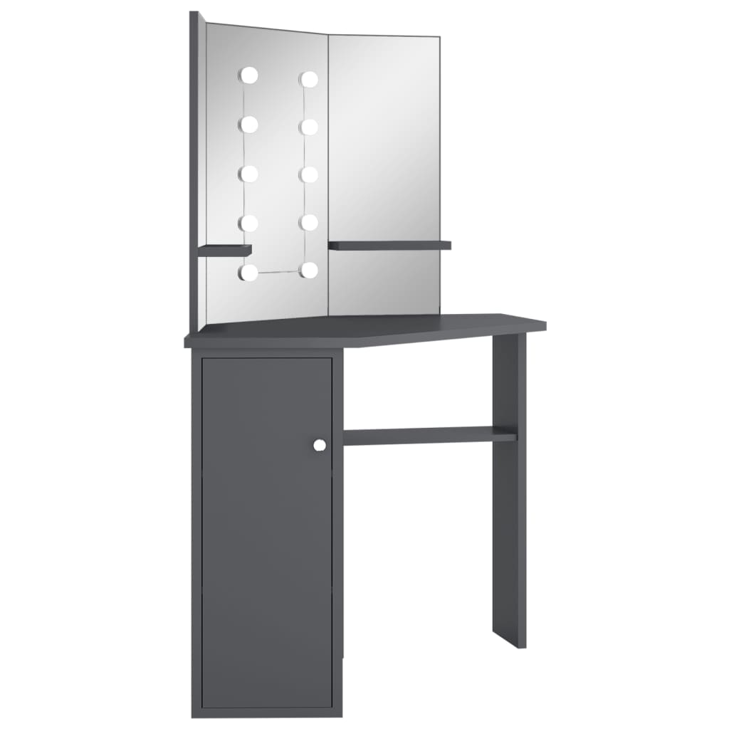 Corner Dressing Table with LED Grey 111x54x141.5 cm