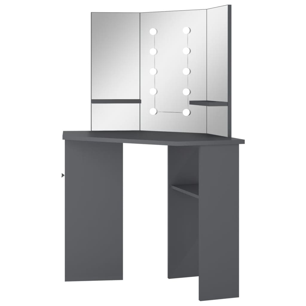 Corner Dressing Table with LED Grey 111x54x141.5 cm