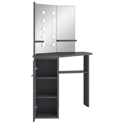 Corner Dressing Table with LED Grey 111x54x141.5 cm