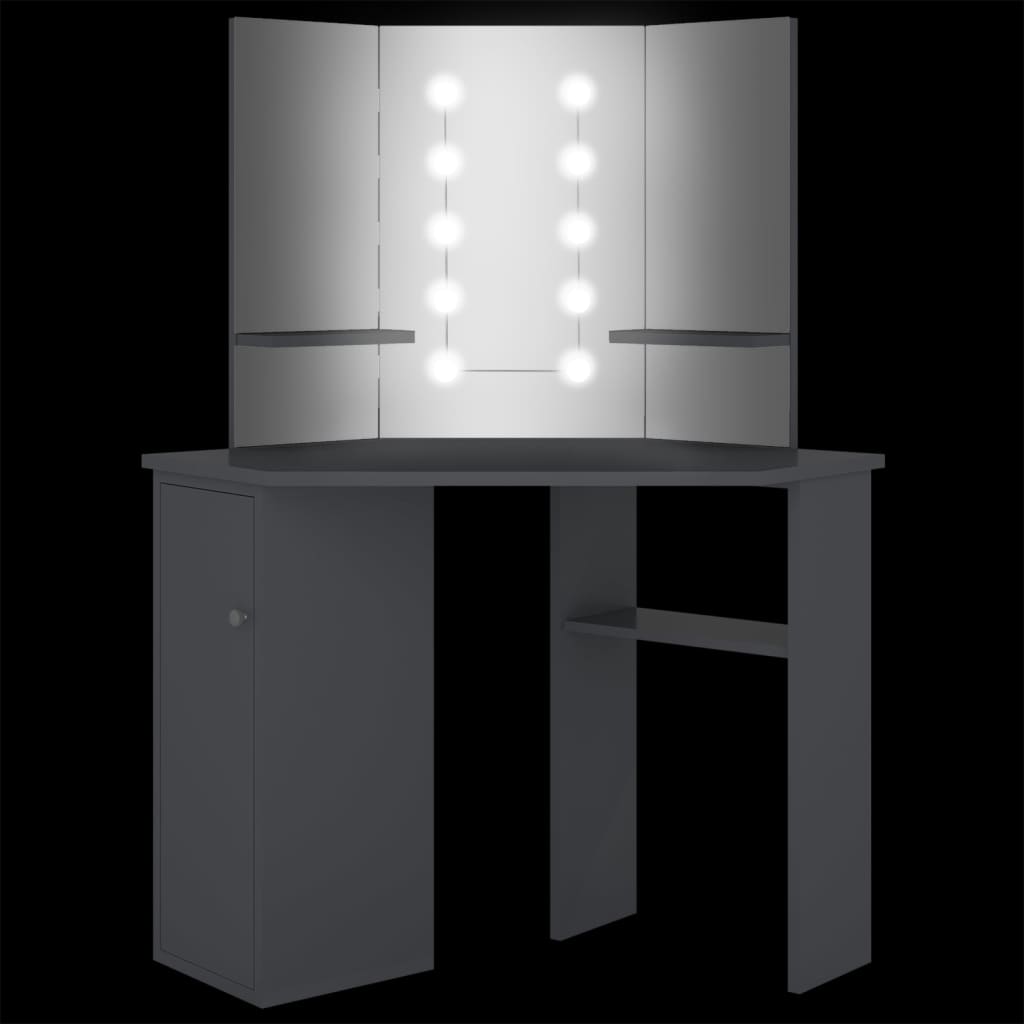 Corner Dressing Table with LED Grey 111x54x141.5 cm