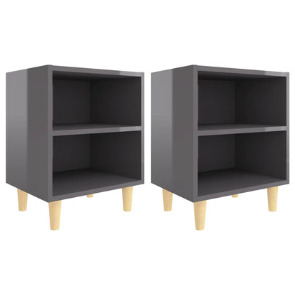 Bed Cabinets Solid Wood Legs 2 pcs High Gloss Grey 40x30x50 cm