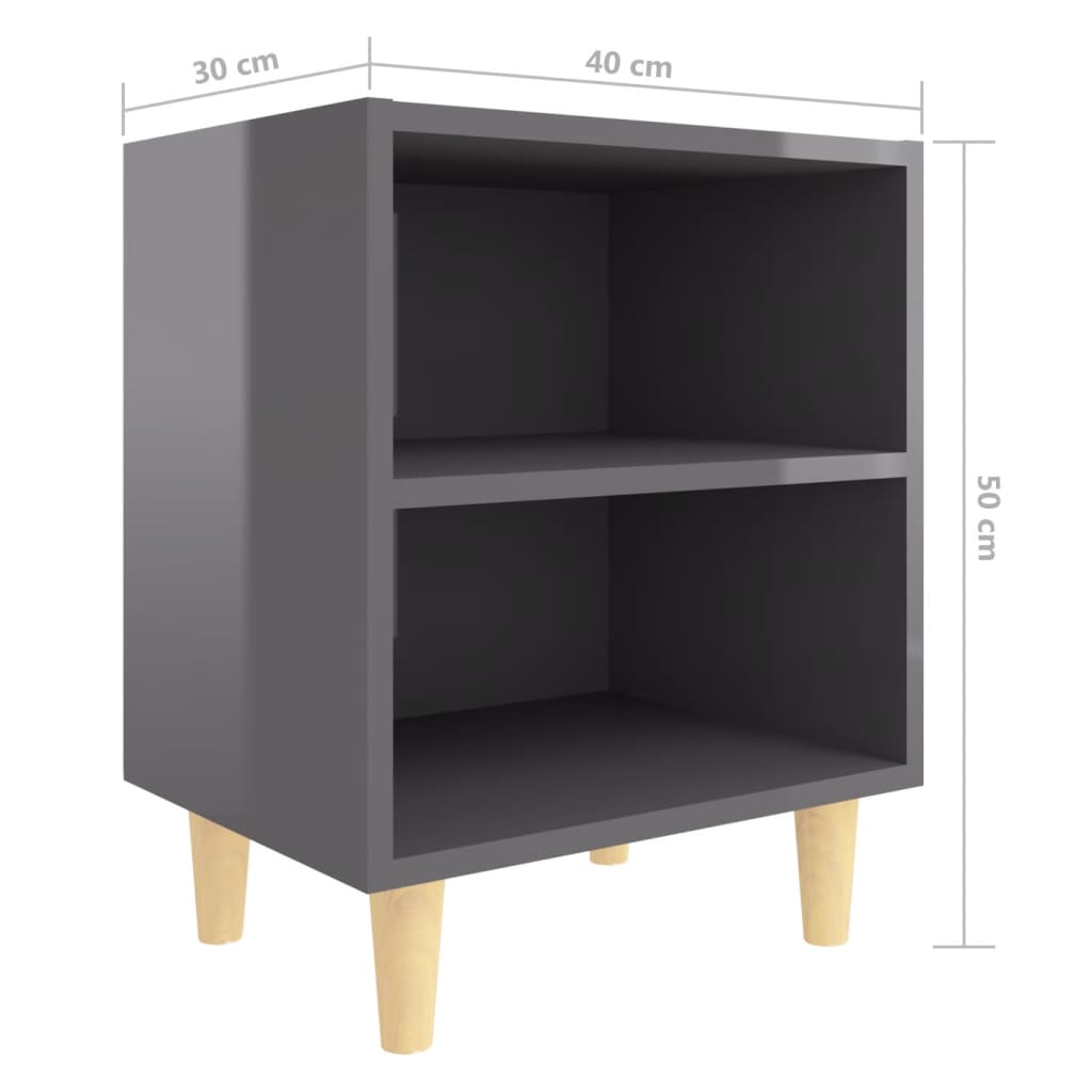 Bed Cabinets Solid Wood Legs 2 pcs High Gloss Grey 40x30x50 cm