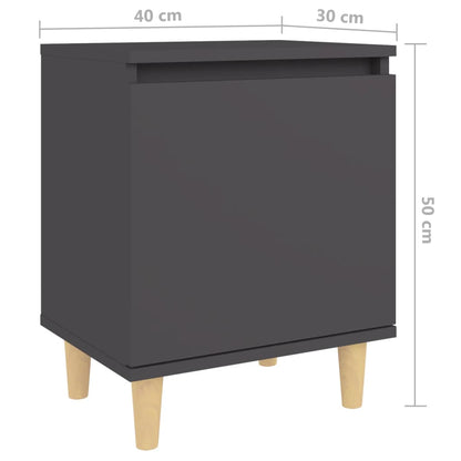 Bed Cabinet with Solid Wood Legs Grey 40x30x50 cm
