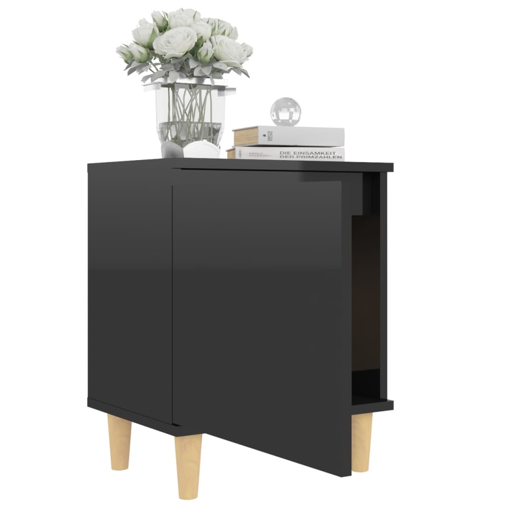 Bed Cabinet with Solid Wood Legs High Gloss Black 40x30x50cm