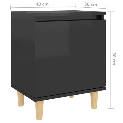 Bed Cabinet with Solid Wood Legs High Gloss Black 40x30x50cm