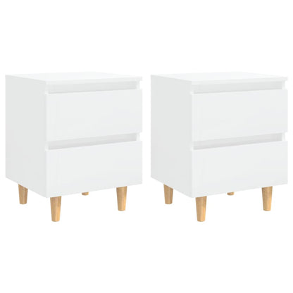 Bed Cabinets & Pinewood Legs 2 pcs High Gloss White 40x35x50cm