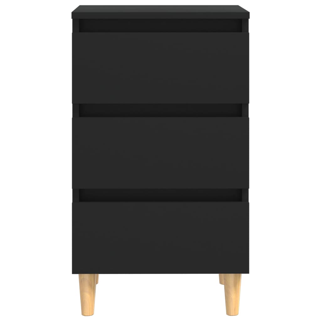 Bed Cabinets with Solid Wood Legs 2 pcs Black 40x35x69 cm