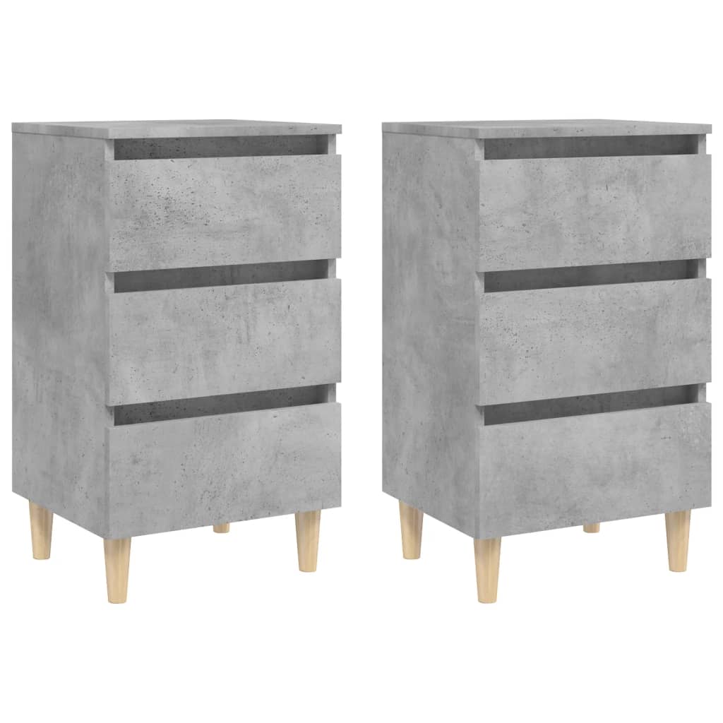 Bed Cabinets & Solid Wood Legs 2 pcs Concrete Grey 40x35x69 cm