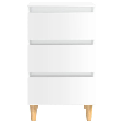 Bed Cabinets & Wood Legs 2 pcs High Gloss White 40x35x69cm