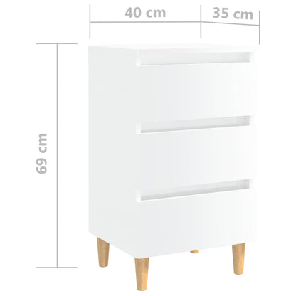 Bed Cabinets & Wood Legs 2 pcs High Gloss White 40x35x69cm