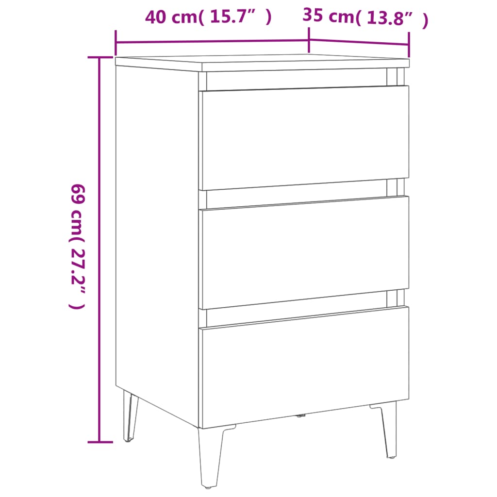 Bed Cabinet with Metal Legs 2 pcs Sonoma Oak 40x35x69 cm