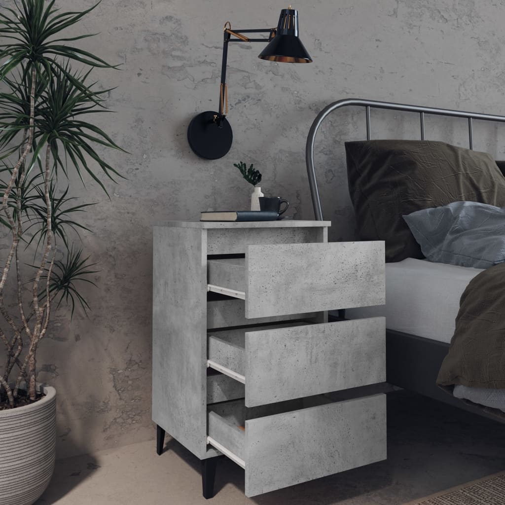 Bed Cabinet with Metal Legs 2 pcs Concrete Grey 40x35x69 cm
