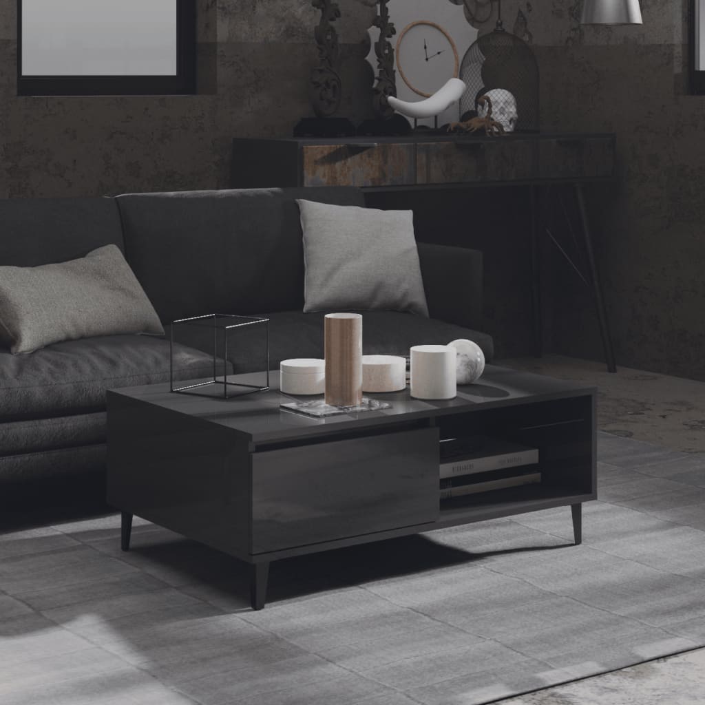 Coffee Table High Gloss Grey 90x60x35 cm Engineered Wood