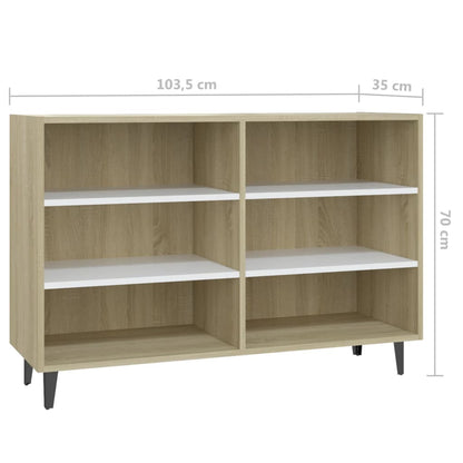 Sideboard White and Sonoma Oak 103.5x35x70 cm Engineered Wood