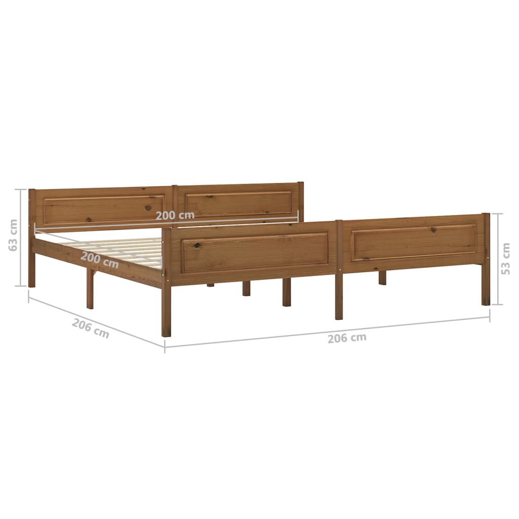 Bed Frame Solid Pinewood Honey Brown 200x200 cm