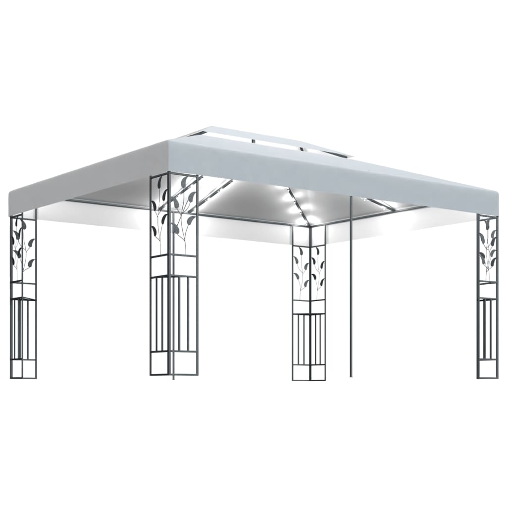 Gazebo with Double Roof&LED String Lights 3x4 m White