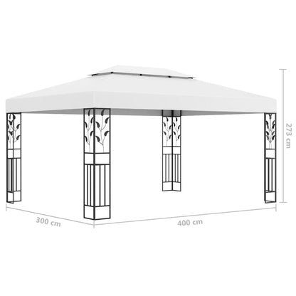 Gazebo with Double Roof&LED String Lights 3x4 m White